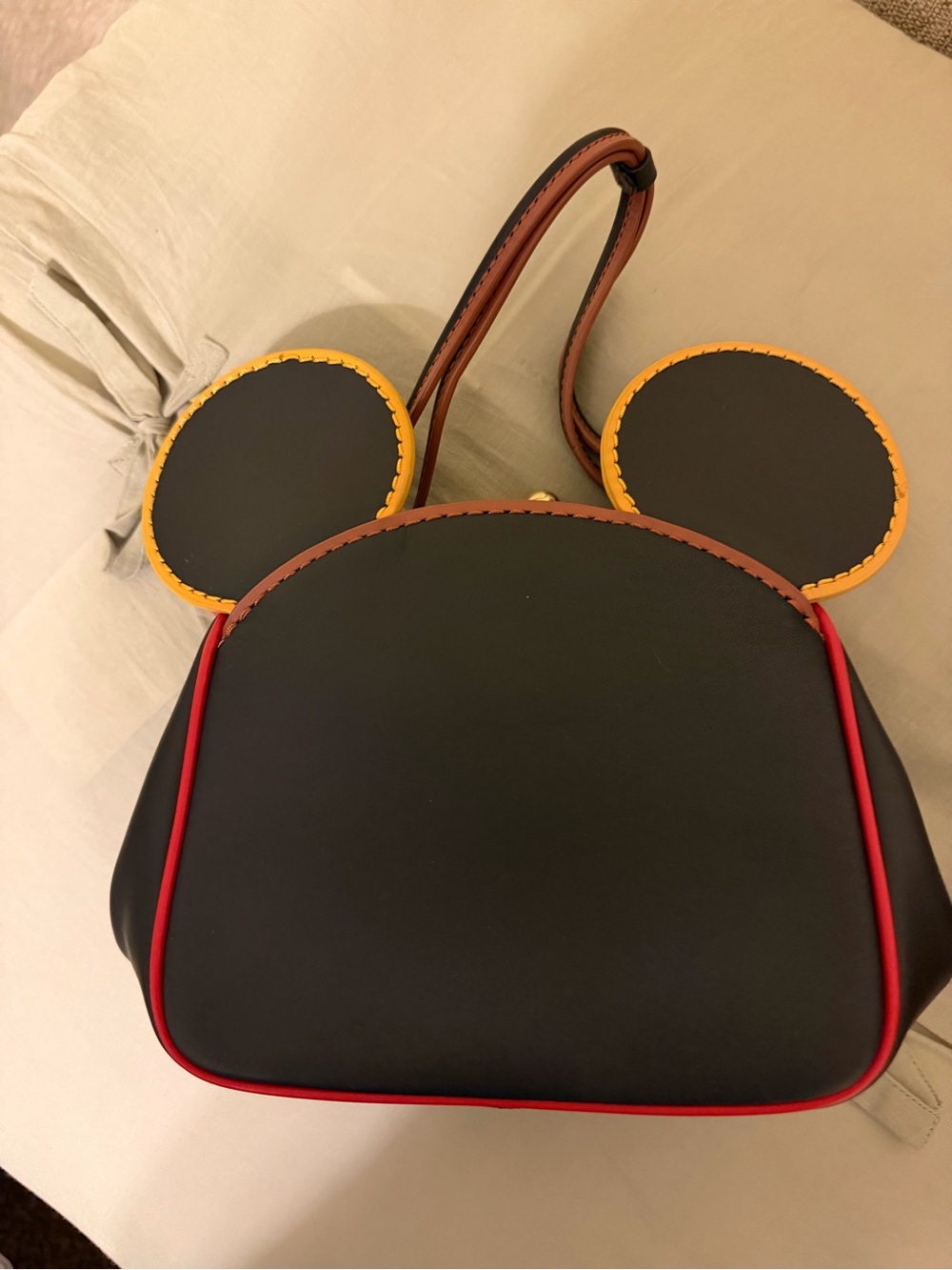 Coach Black Backpack with Yellow Ear Trim and Red Piping